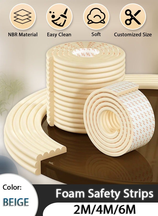 Comysubao 2/4/6 M Foam Safety Strips for Baby Kid, Safety Edge Protection Strip Edge Corner Guards Foam Roll Children Anti Collision Strip Extra Thick Foam Strip for Table Wall Corner with Double Side Tape (Beige) - Image 1